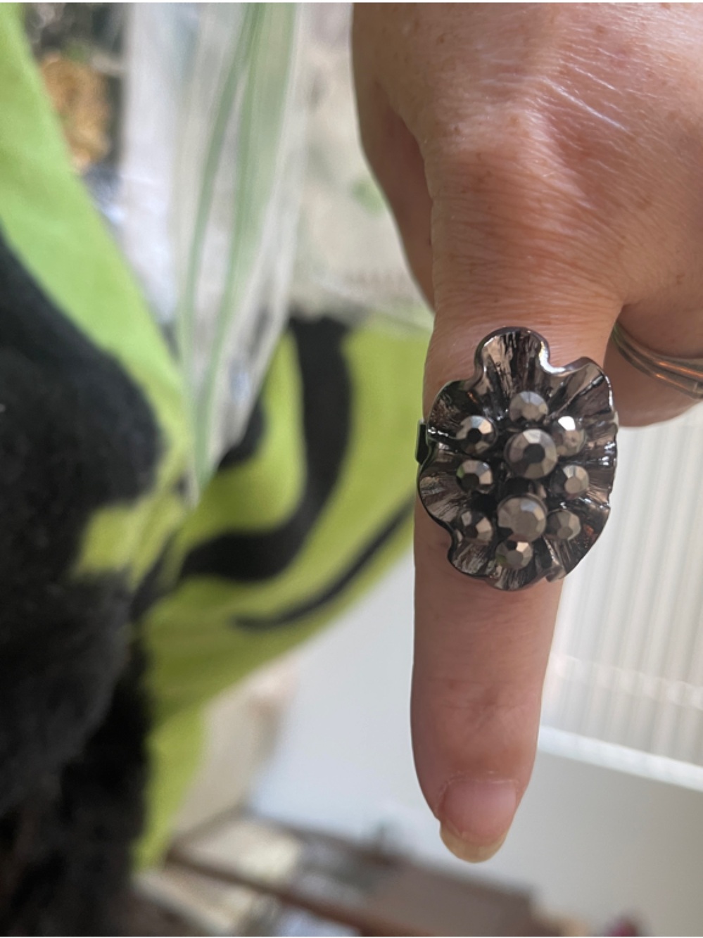 Silver Floral Statement Ring - Metallic Floral Cluster